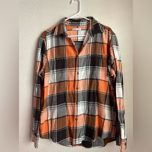 Sonoma Men’s Orange and Black Plaid Button-Down Flannel Shirt size L - Picture 5 of 7